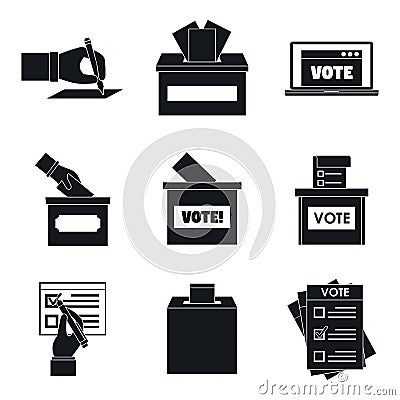 Ballot voting box vote icons set, simple style Vector Illustration