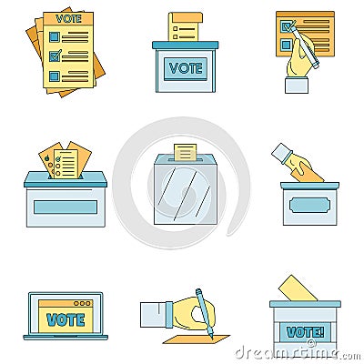 Ballot voting box vote icons set vector color Cartoon Illustration