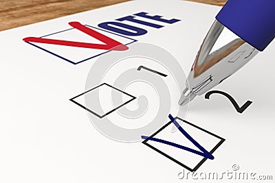 Ballot voting in elections and blue checkbox vote Stock Photo