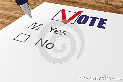 A ballot voting in elections and the voter marks blue tick in YES checkbox Stock Photo