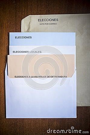 Ballots in postal vote. 2019 Spanish and European Elections Editorial Stock Photo