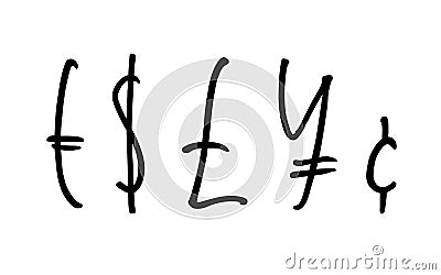 Ballpen lettering currency symbols Vector Illustration