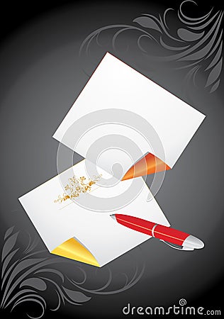 Ballpen and pure pages on the dark background Vector Illustration