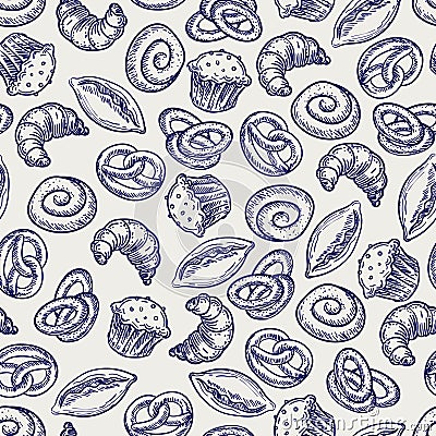 Ballpoint pen bakery products seamless pattern Vector Illustration