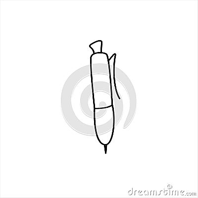 Ballpoint pen. Doodle outline icon isolated on white background. Symbol of the writer, writing, school, students, learning, office Cartoon Illustration
