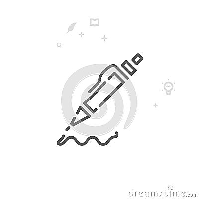 Ballpoint Pen Writing on Paper Vector Line Icon, Symbol, Pictogram, Sign. Abstract Geometric Background. Editable Stroke Vector Illustration