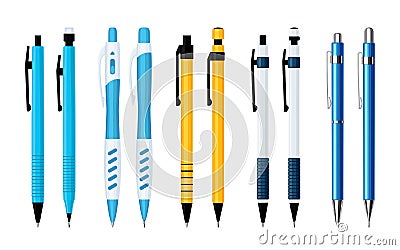 Ballpoint pens and mechanical pencils set Vector Illustration