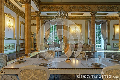 The ballroom and restaurant in classic style. 3D render. Stock Photo