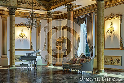 The ballroom and restaurant in classic style. 3D render. Stock Photo