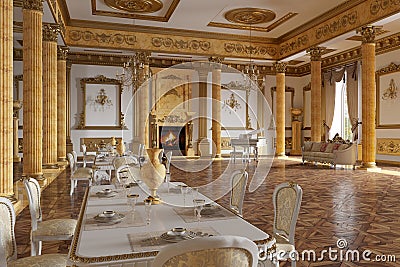 The ballroom and restaurant in classic style. 3D render. Stock Photo