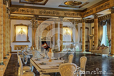 The ballroom and restaurant in classic style. 3D render. Stock Photo