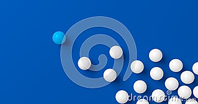 Balls on blue background. Leader concept. Follow. Cartoon Illustration