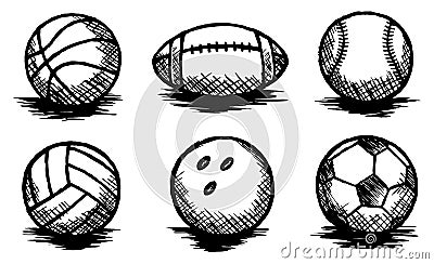 Balls Doodle, Sports, Team Sport, Sketch Vector Illustration