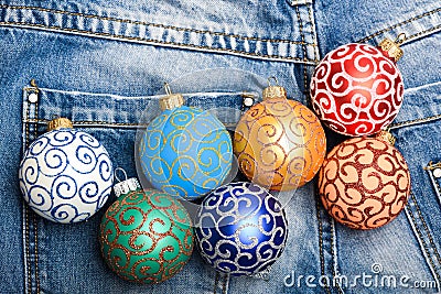 Balls with glitter and shimmering decorative ornaments. Christmas decorations concept. Pick colorful decorations. Modern Stock Photo