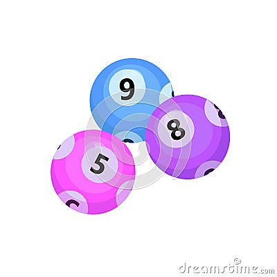 Balls with lotto bingo numbers, lottery numbered balls for keno game, icon flat style. Isolated on a white background Vector Illustration