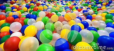 Balls in playground for colorful background. Dry plastic pool with many small balls for play Stock Photo