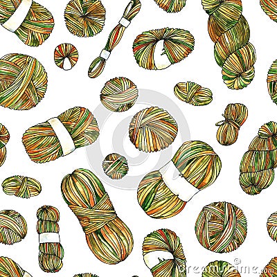 Balls of yarn seamless pattern. Skein of thread for knitting. Hobby, handmade, print for textiles Stock Photo