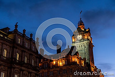 The Balmoral at blue hour in Edinburgh Editorial Stock Photo