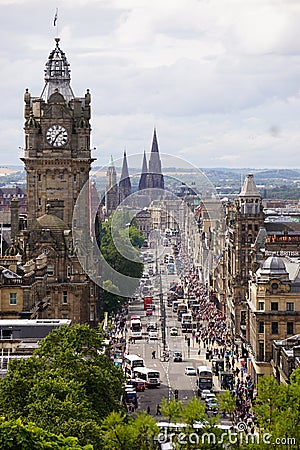 Balmoral Clock Tower and Princes street in Edinburg, Scotland Stock Photo