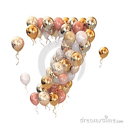 Baloon bunch in form of number seven 7 isolated on white. Text letter for age, holiday, birthday, celebration Cartoon Illustration