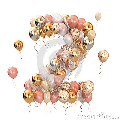 Baloon bunch in form of number 2 two isolated on white. Text letter for age, holiday, birthday, celebration Cartoon Illustration