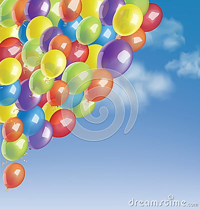 Baloons in a blue sky with clouds. Vector Illustration