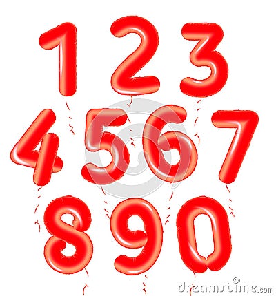 Baloons numbers set, red air balls for decoration birthday party collection, vector anniversary illustration, posters Vector Illustration