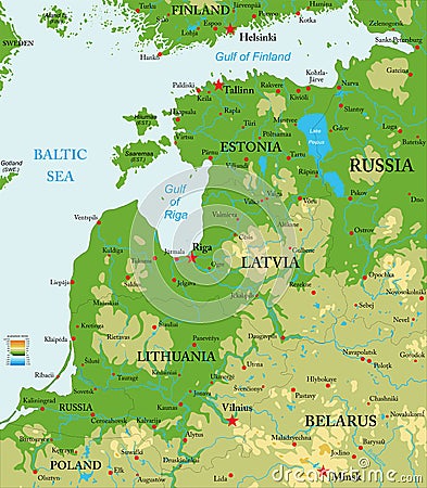 Baltic countries physical map Vector Illustration