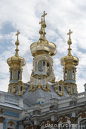 Detail of the domes of Catherine Palace St Petersburg Russia Stock Photo