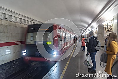 Train entering Vladimirskya metro station St Petersburg Russia Editorial Stock Photo