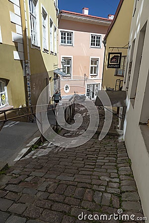 Looking down Short Leg Street Tallinn Editorial Stock Photo