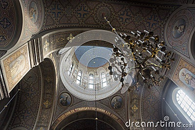 Dome and Chandelier in Uspenski Cathedral Helsinki Editorial Stock Photo