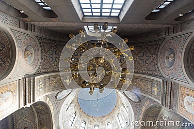 Dome and Chandelier in Uspenski Cathedral Helsinki Editorial Stock Photo