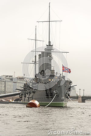 Cruiser Aurora on the Neva River, St. Petersburg Editorial Stock Photo