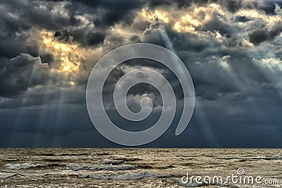 The Baltic Sea at sunset, stormy clouds Stock Photo