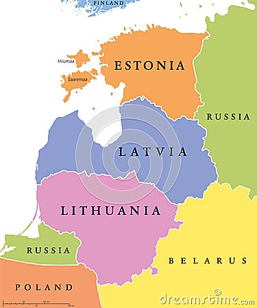 Baltic single states political map Vector Illustration