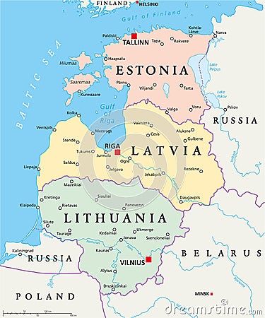 Baltic States Political Map Vector Illustration
