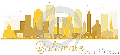 Baltimore City skyline Golden silhouette. Cartoon Illustration