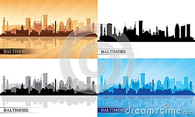 Baltimore city skyline silhouettes set Vector Illustration