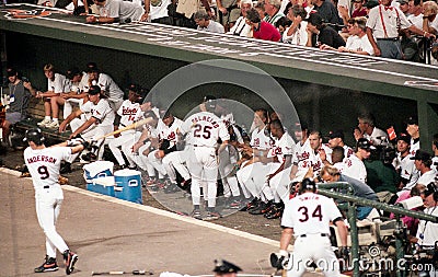 The Baltimore Orioles Dugout on September 6, 1995 as the Game Became Official Editorial Stock Photo