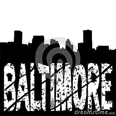 Baltimore skyline with grunge text Vector Illustration