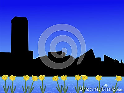 Baltimore skyline in spring Vector Illustration