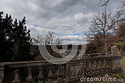 Balustrade ruins Abbey Villers la Ville, Belgium Stock Photo