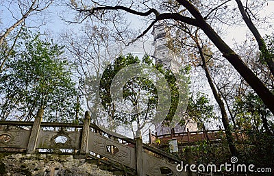 Balustraded stone stairway before ancient Kuixing Pavilion,built in Qing dynasty Stock Photo