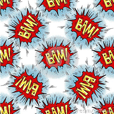 BAM word Multicolored comics speech bubbles seamless pattern Vector Illustration