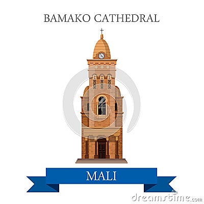 Bamako Cathedral in Mali Flat historic vector illu Vector Illustration
