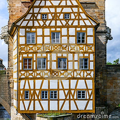 BAMBERG, Germany: Famous Medieval Town of Bamberg in Bavaria Franconia Typical Old timbered House on the River Editorial Stock Photo