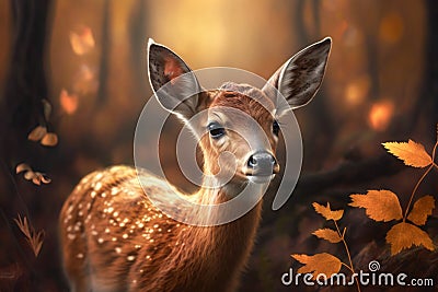 A Bambi in a Forest in Autumn ,Wildlife ,AI Generated Stock Photo