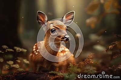 A Bambi Sitting in the Forest , AI Generated Stock Photo