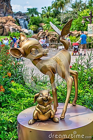 Bambi and Thumper Gold Statue 50th Anniversary Disney Editorial Stock Photo